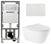 QeramiQ Salina Toiletset - rimless - Geberit inbouwreservoir - diepspoel wandcloset - softclose - quickrelease - ronde knoppen - wit 0701131/SW96855/SW96857/SW706186