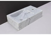 Forzalaqua Venetia fonteinbak 40x22x10cm wasbak links 1 kraangat rechts Natuursteen Carrara gepolijst 100430