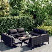 vidaXL 9-delige Loungeset met kussens poly rattan donkergrijs