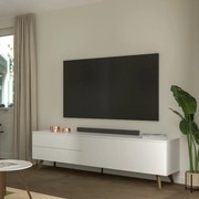 Tenzo Plain Mat Wit Tv-meubel Modern Walnoot Poot - 210x45x57cm.