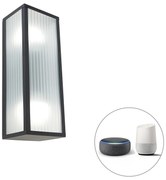 Smart buiten wandlamp met dimmer zwart met ribbel glas incl. 2 Wifi A60 - Charlois Modern E27 IP44 Buitenverlichting