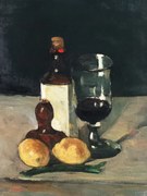 Kunstreproductie Still Life with Bottle, Glass & Lemons, Paul Cézanne