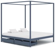 vidaXL Hemelbedframe met 2 lades massief grenenhout grijs 160x200 cm