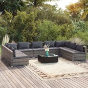 vidaXL 10-delige Loungeset met kussens poly rattan grijs