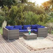 vidaXL 7-delige Loungeset met kussens poly rattan grijs