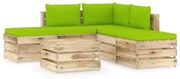 vidaXL 6-delige Loungeset met kussens groen geïmpregneerd hout