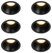 Set van 6 inbouwspots zwart GU10 35mm IP44 - Dept