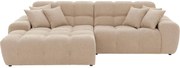 Goossens Excellent Bank Kubus - 40 X 40 Cm Stiksel bruin, stof, 1,5-zits, modern design met chaise longue links