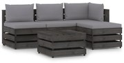 vidaXL 5-delige Loungeset met kussens grijs geïmpregneerd hout