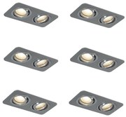 Buitenlamp Set van 6 afgeronde inbouwspots gunmetal GU10 50mm draai- en kantelbaar IP44 2-lichts - Alberto Modern GU10 IP44 Buitenverlichting Lamp