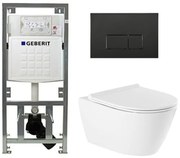 QeramiQ Salina Toiletset - rimless - Geberit inbouwreservoir - diepspoel wandcloset - softclose - quickrelease - bedieningspaneel met rechthoekige knoppen - mat zwart - wit 0701131/SW706189/sw96855/sw96857/