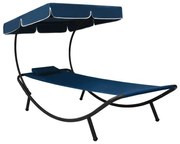 vidaXL Loungebed met luifel en kussen blauw