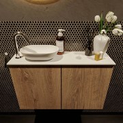 Mondiaz Fowy toiletmeubel 80cm washed oak met witte waskom links en kraangat