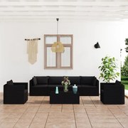 vidaXL 7-delige Loungeset met kussens poly rattan zwart