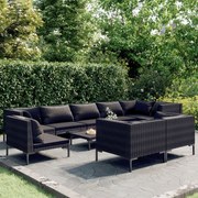 vidaXL 10-delige Loungeset met kussens poly rattan donkergrijs