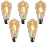 Set van 5 E27 dimbare LED lampen filament ST64 goud 4.5W 450 lm 2200K