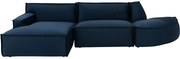 Goossens Bank Jim blauw, stof, urban industrieel met chaise longue links