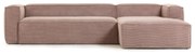 Kave Home Blok Hoekbank Chaise Longue 330 Cm - Hoek Rechts - Ribstof Roze