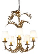 Kroonluchter goud met plissé klemkap crème 5-lichts - Botanica Klassiek / Antiek E14 Binnenverlichting Lamp