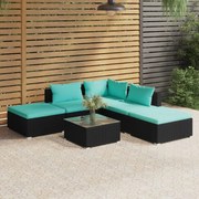 vidaXL 6-delige Loungeset met kussens poly rattan zwart