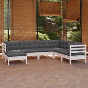 vidaXL 7-delige Loungeset met kussens massief grenenhout wit