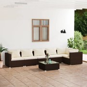 vidaXL 7-delige Loungeset met kussens poly rattan bruin