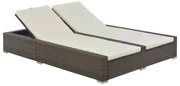 vidaXL Ligbed tweepersoons poly rattan bruin
