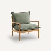 Eiken fauteuil met fineer en katoenen linnen stof, Dilma