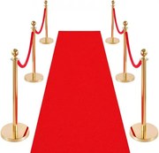 VEVOR 6-delige afzetpaalset met rode loper (8 m) en 4 rode fluwelen touwen (1,5 m), navulbare voet voor concerten, tentoonstellingen, hotels, bioscopen (Goudkleurig)