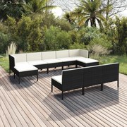 vidaXL 10-delige Loungeset met kussens poly rattan zwart