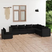 vidaXL 7-delige Loungeset met kussens poly rattan zwart