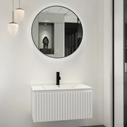 Fontana Lento wit badkamermeubel ribbelfront met witte wastafel 80cm 1 kraangat en ronde spiegel