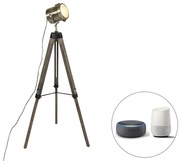 Smart vloerlamp tripod hout met studioSpot / Opbouwspot / Plafondspot incl. Wifi B35 - Braha Industriele / Industrie / Industrial E14 rond Binnenverlichting Lamp