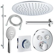 Grohe - Adema Rise Regendoucheset - Inbouw - 2 functies - met Adema Rise hoofddouche 25cm - ronde handdouche - plafondarm - glijstang 90 cm - Grohe Grohtherm inbouwthermostaat - chroom sw105953 SW104917  SW720552 SW496814 SW767373 SW76