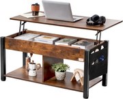 VEVOR salontafel met opklapbaar blad, rechthoekige salontafel van 41,7 inch met extra opbergvakken, opvouwbare salontafel voor de woonkamer, bruin