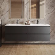Fontana Cosmos badmeubel 160cm met dubbele wastafel en kraangaten zwart mat