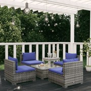 vidaXL 5-delige Loungeset met kussens poly rattan grijs