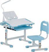 VEVOR Bureauset Kinderbureau Werktafel en stoel Hoogteverstelbaar (53-71 cm) Draagvermogen (100 kg) Met tafellamp en 0-40° hellend bureaublad voor slaapkamer Blauw