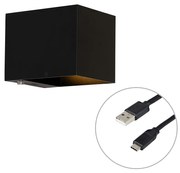 Wandlamp zwart incl. LED en touch dimmer oplaadbaar - Joris