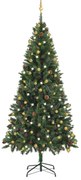 vidaXL Kunstkerstboom met LED's en kerstballen 210 cm groen