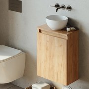 Fontana Bano toiletmeubel warm eiken 40x22cm met glans witte waskom