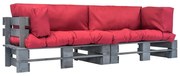 vidaXL 2-delige Loungeset pallet met rode kussens grenenhout