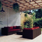 vidaXL 7-delige Loungeset met kussens poly rattan bruin