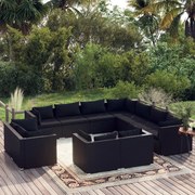 vidaXL 11-delige Loungeset met kussens poly rattan zwart