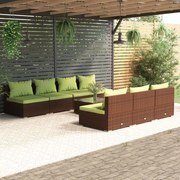 vidaXL 8-delige Loungeset met kussens poly rattan bruin