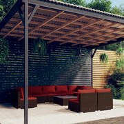 vidaXL 10-delige Loungeset met kussens poly rattan bruin