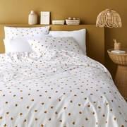Bedset van 50% gerecycled katoen met recht kussensloop. Scacco caramel