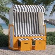 vidaXL Strandstoel met luifel poly rattan en massief hout wit en blauw