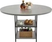 VEVOR Ronde eettafel Houten keukentafel (120 cm / 136,1 kg draagvermogen) voor 4-6 personen, moderne vrijetijdstafels met opbergruimte en metalen poten, voor keuken thuis en woonkamer, grijs (alleen tafel)