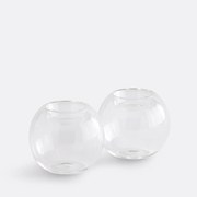 Set van 2 kandelaars van transparant glas, hoogte 7,5 cm, OVIA